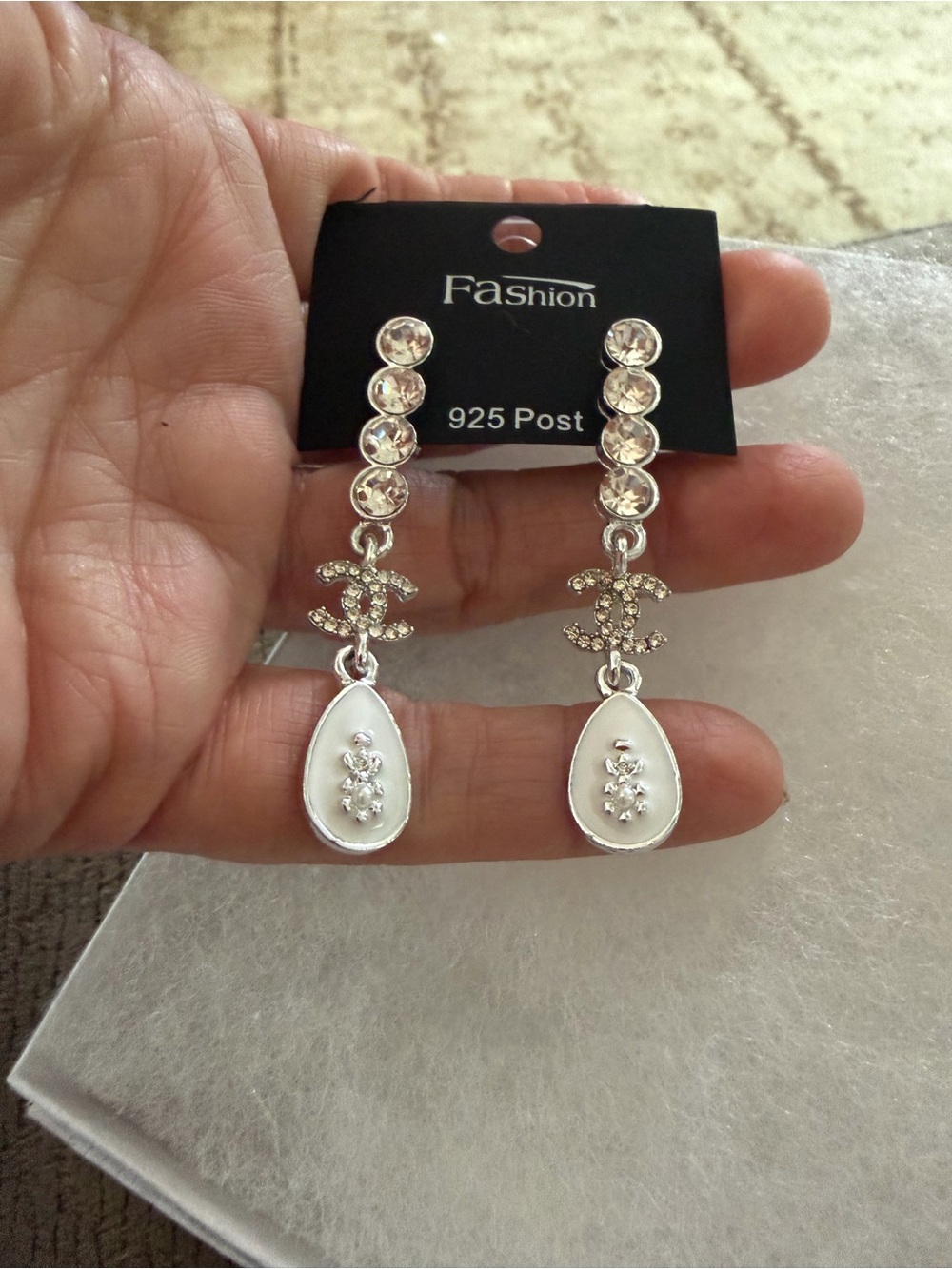 925 Post Silver Tone Crystal Drop Earrings - White, Fashion Jewelry